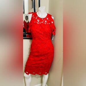NYC Vibrant Red Cutout Midi Dress